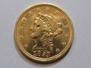 1853 1/1 $2.50 Quarter Eagle GOLD coin. Breen 6222. cleaned.  