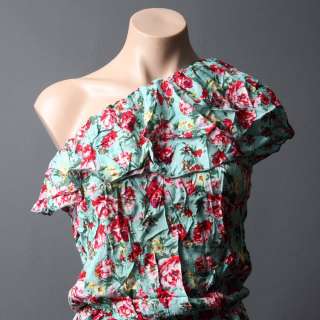 Green Floral 70S Country One Shoulder Jumpsuit 1 Size  