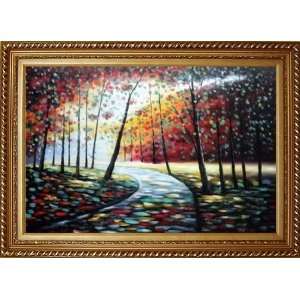 Tranquillity Trail in Autumn Forest Oil Painting, with Exquisite Dark 