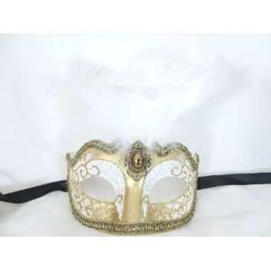  White Gold Ciuffo Corto Star Feather Venetian Masquerade 