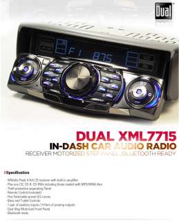 DUAL XMDU 7715 In Dash Car Audio Receiver /Motorized Step Panel 