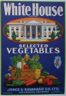 WHITE HOUSE Vintage Vegetable Crate label, Jones & Kava  