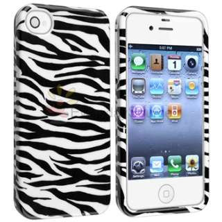 White/Black Zebra Hard Case+Car Dashboard Mount+Charger For iPhone 4 