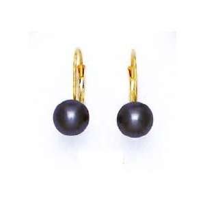  14k Yellow 7 mm Round Dark Gray Crystal Pearl Earrings 