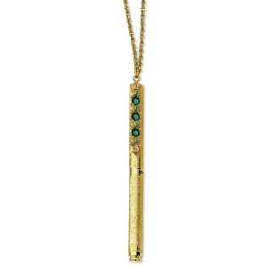  Gold tone Dark Green Crystal 4.5 Inch Pen 30 Inch Necklace 