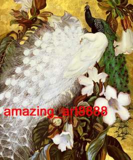 Animals Oil Painting on canvas White And Blue Peacocks  