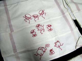   KITCHEN TOWEL EACH DIFFERENT HAND EMBROIDERED REDWORK DESIGNS  