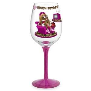   Ms. Couch Potato Hand Painted Wine Glass   16 Oz