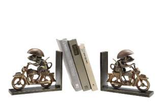   mouse riding motorcycles bookends make a whimsical way to store books
