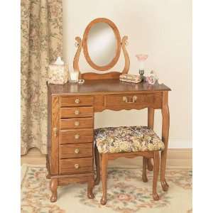  Warm Oak Finish Jewelry Armoire Vanity Set Furniture 