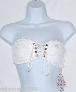 NEW Becca by Rebecca Virtue White Crochet Bikini Tube Top Size M RET $ 