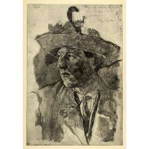  1920 Print Wilhelm Leibl Man Side Portrait Artwork Feather Cap Hat 