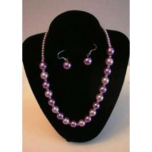  Glass Pearl  Shaped Purple Necklace with Matching Dangle 