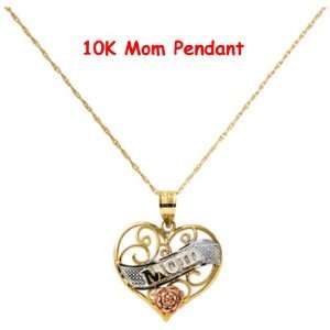  Valentine Day Gifts 10k Tri color MOM Heart Pendant 