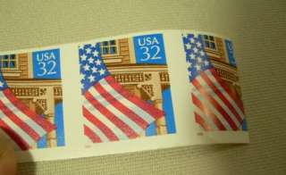 1995 Scott 2913a 32¢ Flag COIL imperforate error 92 CONSECUTIVE UNCUT 