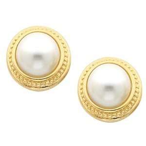  14K Yellow Gold Mabe Pearl Earrings Jewelry