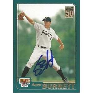 Sean Burnett Signed Pittsburgh Pirates 2001 Topps Card 