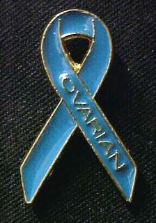 Ovarian Cancer Teal Ribbon Gold Letters Lapel Pin New  