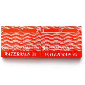 Waterman   2 X 8 Unwashable Red Ink Cartridges In Carton 