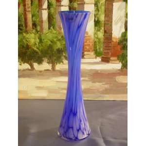  Alicja Polish Hand Made Mouth Blown Tall Blue Vase