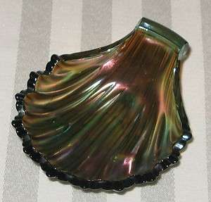 Westmoreland Footed Shell Green Carnival Glass  
