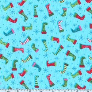 45 Wide Secret Santa Christmas Stockings Light Blue Fabric By The 