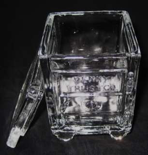 CRYSTAL GLASS PENNY TRUST CO. SAFE CANDY CONTAINER BANK  