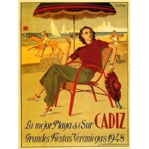 com 1948 CADIZ GIRL BEACH FASHION SAILBOAT HORSE TRAVEL TOURISM SPAIN 