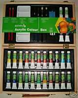 REEVES WOOD BOX ACRYLIC COLOR PAINT SET NEW 26 TUBES  