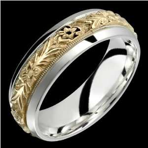     Floral Two Tone Comfort Fit Wedding Band Custom Made Jewelry