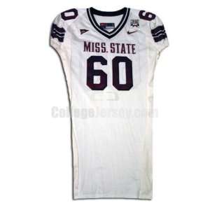  White No. 60 Game Used Mississippi State Nike Football 