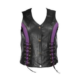   Leather Motorcycle Vest with Front Laces   Color  purple   Size  XL