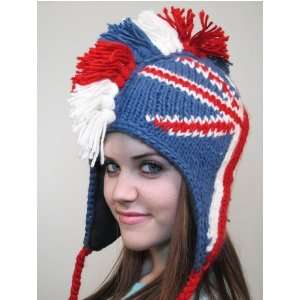   Knitted Mohawk Hat Blue w/ Great Britain Flag Design 