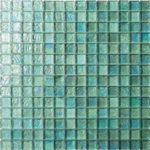 Aqua Blue Irredescent Reflection Rippled Glass Square Mosaic Tile 12 