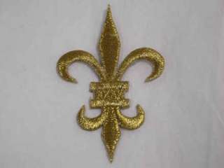 Fleur de Lis Gold Embroidered Iron On Patch 2.5 Inch  