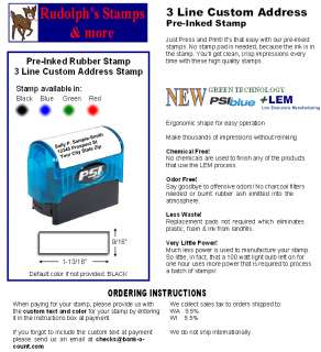 Address or Custom Text 3 Line Pre Inked Stamp FREE S&H  
