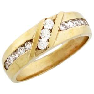   Gold Unique Mens CZ Ring with Round Cut Channel Set Stones Jewelry