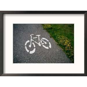 Bicycle Painted on Asphalt Marking Bicycle Path, Malmo, Skane, Sweden 