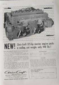 1956 CHRIS CRAFT MODEL MCL 175 HP MARINE ENGINE AD   Algonac MI  