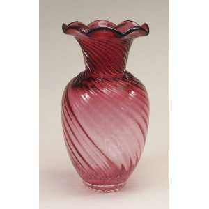    Swirled Cranberry Glass Vase with Scalloped Top Electronics
