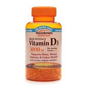  Sundown Naturals Vitamin D3 1000IU, Softgels, 400 ea 