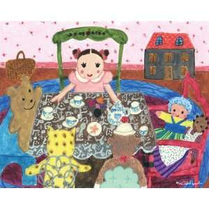   SALE Dolls Tea Party Canvas Reproduction   10 x 8 inches Home