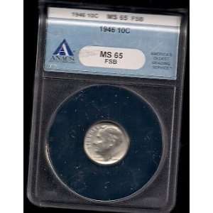  1946 ROOSEVELT DIME SILVER ANACS MS65 FSB first roosevelt 