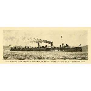  1899 Print Torpedo Boat USS Farragut San Francisco Bay US 