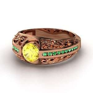  Vintage Romance Ring, Round Yellow Sapphire 14K Rose Gold Ring 