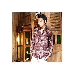  NOVICA Mens cotton batik long sleeve shirt, Desert 