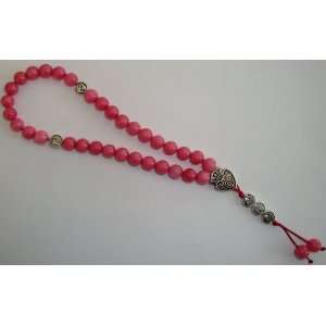   Worry Beads Traditional 33 X Pink Jade Gemstone Bead Set Yin Yang