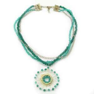  Medallion Circle Necklace   teal 