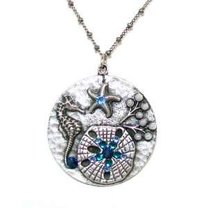 Anne Koplik Designs Sterling Silver Plated Sealife Medallion Necklace 