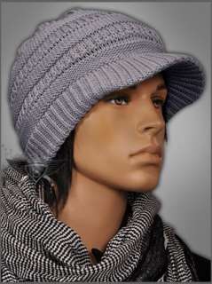 AM875 Grey Winter Knit Soft Visor Mens Beanie Hat Cap  